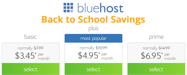 bluehost back to school discount coupon code
